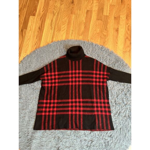 Tint & Shadow Black Red Plaid Poncho Style Turtleneck Sweater Size M P - Picture 2 of 7